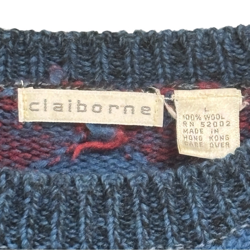 Vtg Mens Lg 100%  Wool Argyle Crewneck Sweater Cabin Heritage Grandpa Claiborne - Picture 5 of 6